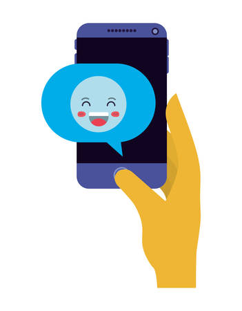 smartphone sending happy emoji character vector illustration designのイラスト素材