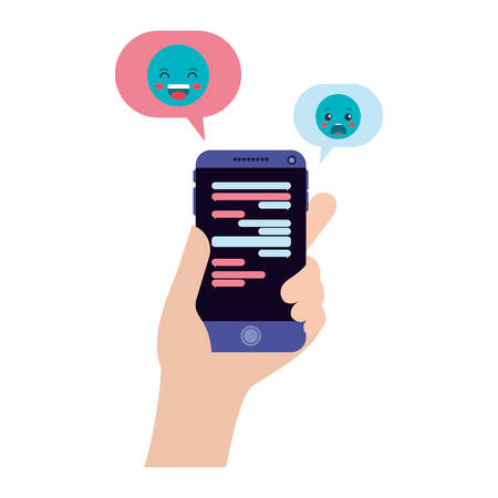 hand chatting with smartphone sending emojis vector illustration designのイラスト素材