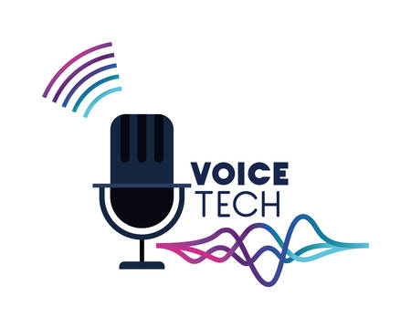 voice tech label with microphone and sound wave vector illustration designのイラスト素材