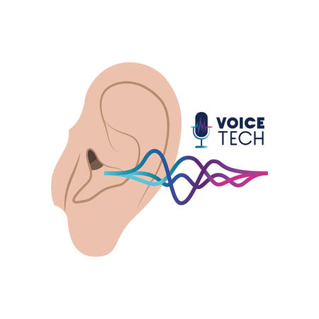 voice tech label with ear and sound wave vector illustration designのイラスト素材