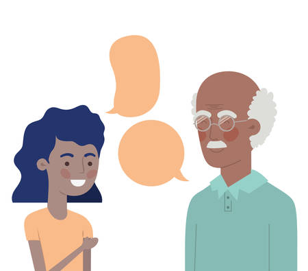 girl and grandfather with speech bubble character vector illustration designのイラスト素材