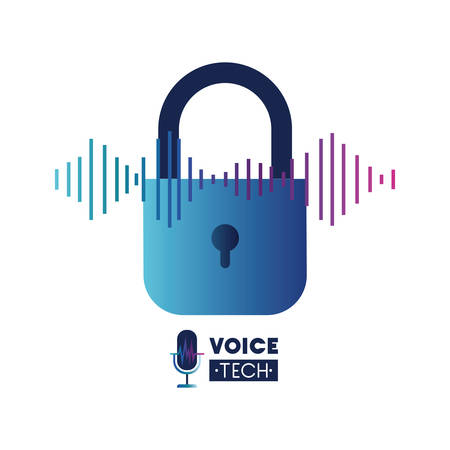 voice tech label with security padlock vector illustration designのイラスト素材
