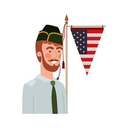 man soldier of war with flag of united states background vector illustration designのイラスト素材