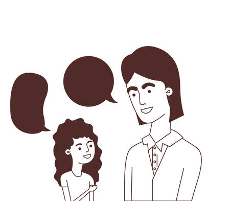 father with daughter and speech bubble character vector illustration designのイラスト素材
