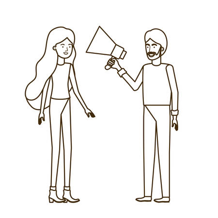 young couple in with megaphone in the hand vector illustration designのイラスト素材