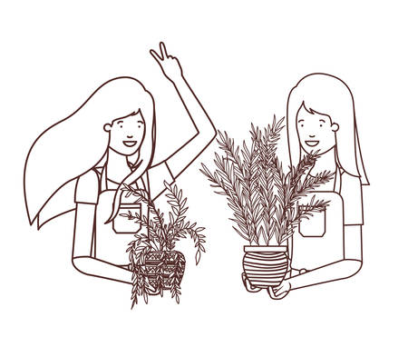 women with houseplant avatar character vector illustration designのイラスト素材