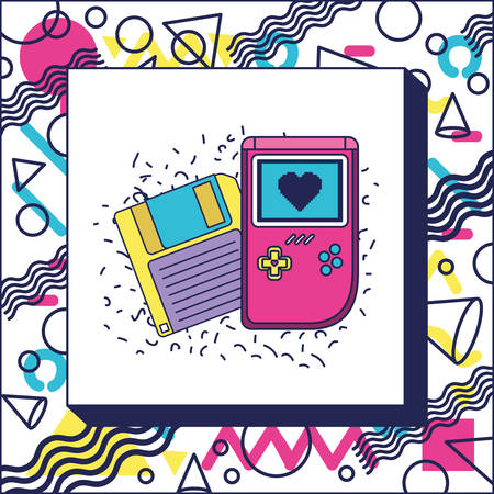 retro floppy disk with handle video game vector illustration designのイラスト素材
