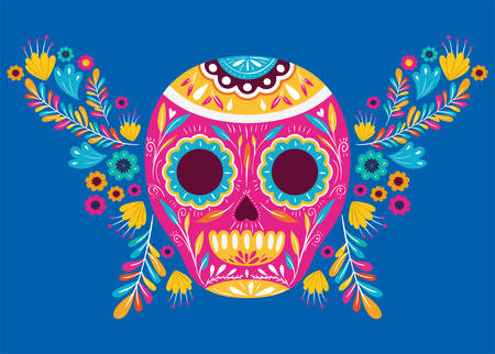 cinco de mayo card with flowers and skull mask vector illustration designのイラスト素材