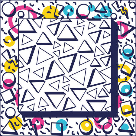 colorfull geometrics figures and lines ninetys pattern vector illustration designのイラスト素材