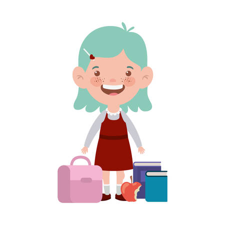 student girl with school supplies on white background vector illustration designのイラスト素材