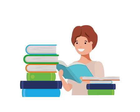 student boy with reading book in the hands vector illustration designのイラスト素材
