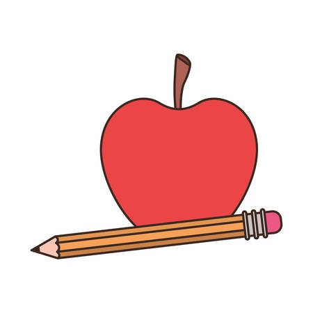 pencil with apple fruit of color red isolated icon vector illustration designのイラスト素材