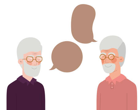 cute grandparents with speech bubble character vector illustration designのイラスト素材