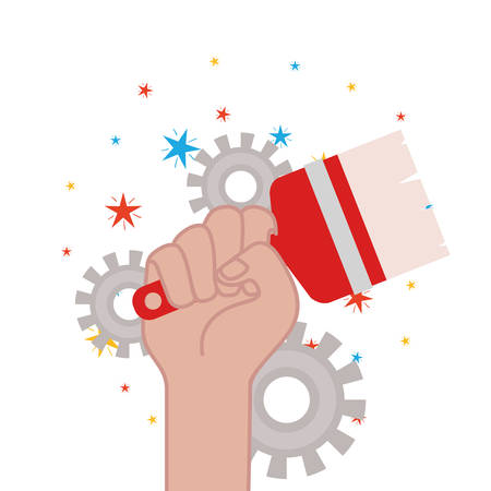 hand with paint brush tool isolated icon vector illustration designのイラスト素材