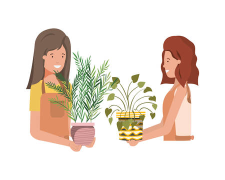 women with houseplant avatar character vector illustration designのイラスト素材