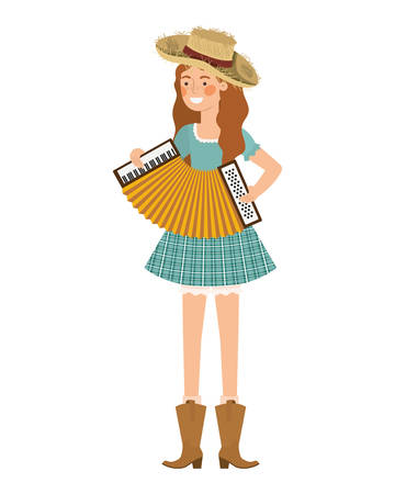 farmer woman with musical instrument vector illustration designのイラスト素材