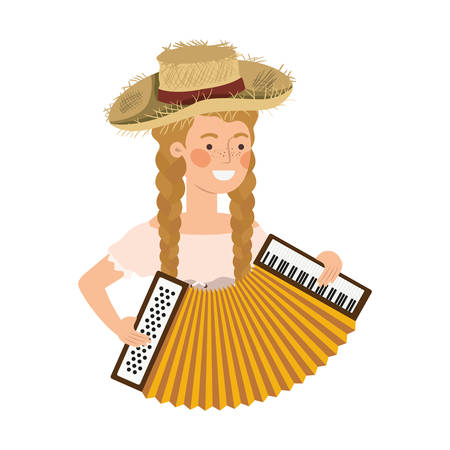 farmer woman with musical instrument vector illustration designのイラスト素材