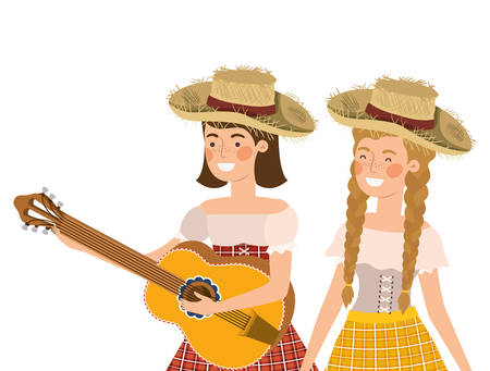 farmers women with musical instruments vector illustration designのイラスト素材