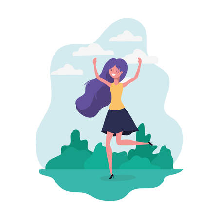 dancing woman in landscape of background vector illustration designのイラスト素材