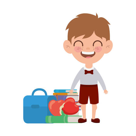 student boy with school supplies on white background vector illustration designのイラスト素材