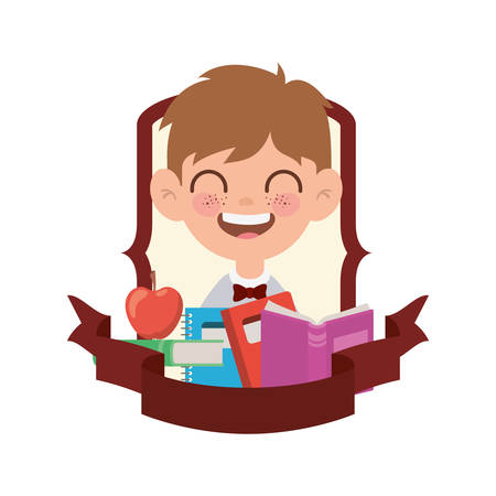 frame with student boy and school supplies vector illustration designのイラスト素材