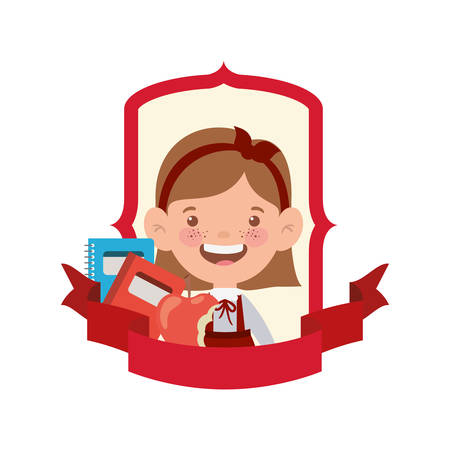 frame with student girl and school supplies vector illustration designのイラスト素材