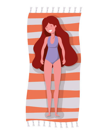 woman with swimsuit sunbathing character vector illustration designのイラスト素材