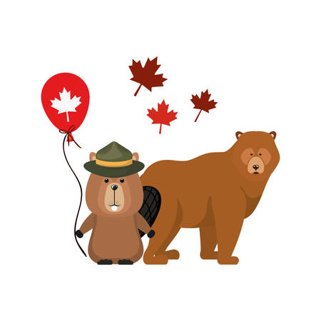 Beaver and bear animal design, forest canada life nature and fauna theme Vector illustrationのイラスト素材