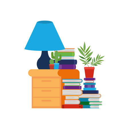 wooden drawer with stack of books in white background vector illustration designのイラスト素材