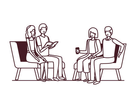 group of people with sitting in chairs on white background vector illustration designのイラスト素材