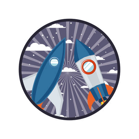 frame with rocket taking off icon vector illustration designのイラスト素材