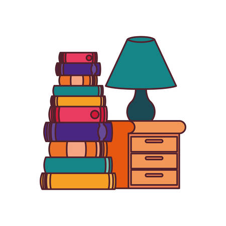 wooden drawer with stack of books in white background vector illustration designのイラスト素材