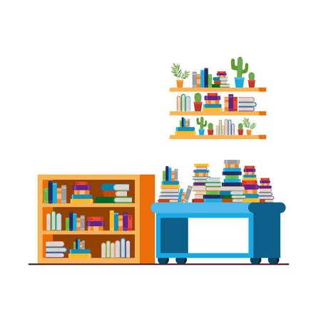 shelving with books in white background vector illustration desingのイラスト素材