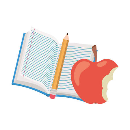 open book with apple fruit and pencil vector illustration designのイラスト素材