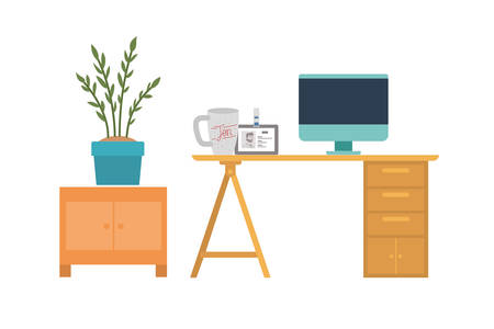 office desk with white background vector illustration designのイラスト素材