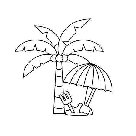 silhouette of palm tree with coconut and sand bucket vector illustration designのイラスト素材