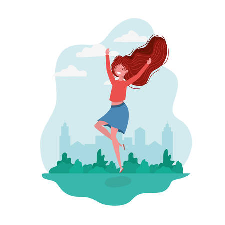 dancing woman in landscape of background vector illustration designのイラスト素材