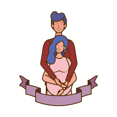 pregnant woman with husband with decorative ribbon vector illustration designのイラスト素材