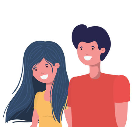 young couple in white background avatar character vector illustration designのイラスト素材