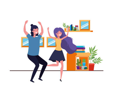 young couple dancing in living room character vector illustration designのイラスト素材