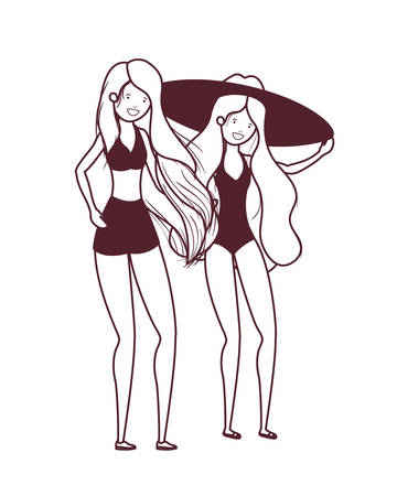 silhouette of women with swimsuit on white background vector illustration designのイラスト素材
