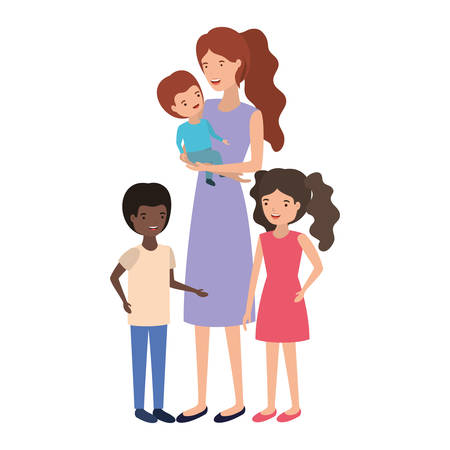 woman with children avatar character vector illustration designのイラスト素材