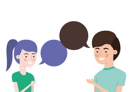 couple with speech bubble avatar character vector illustration designのイラスト素材