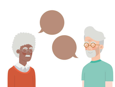 cute grandparents with speech bubble character vector illustration designのイラスト素材