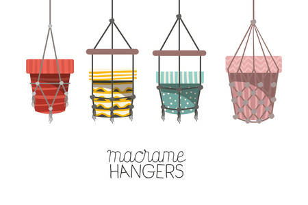 set of macrame pots hangers vector illustration designのイラスト素材