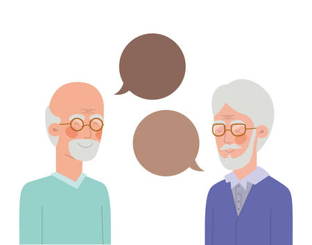 cute grandparents with speech bubble character vector illustration designのイラスト素材