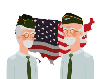 men soldiers of war with flag of united states background vector illustration designのイラスト素材