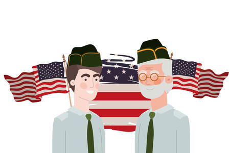men soldiers of war with flag of united states background vector illustration designのイラスト素材