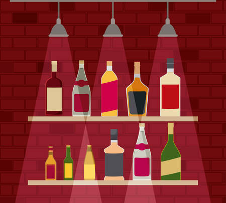 chelf bar with liquor bottles vector illustration designのイラスト素材