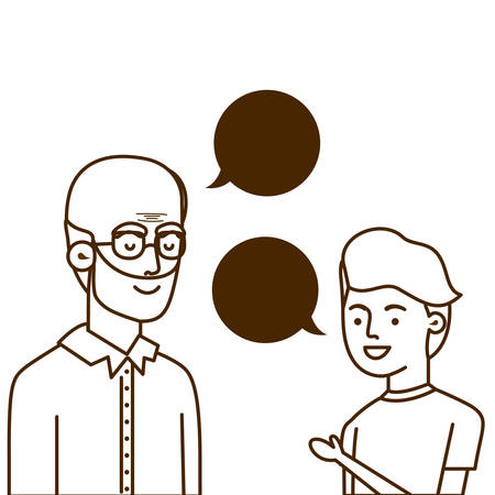boy and grandfather with speech bubble character vector illustration designのイラスト素材